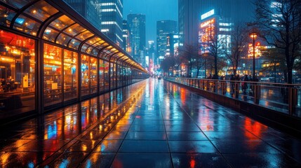 Fototapeta premium Rainy Night City Walkway Reflections