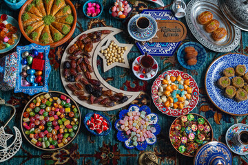 Colorful Ramadan Eid Candy and Chocolate in the Traditional Ottoman Cuisine Desserts Photo, Eid Celebration Photo, Üsküdar Istanbul, Turkiye (Turkey)