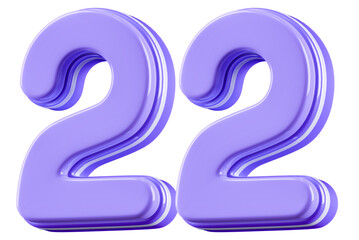 Naklejka premium 3D Glossy Purple Number 22