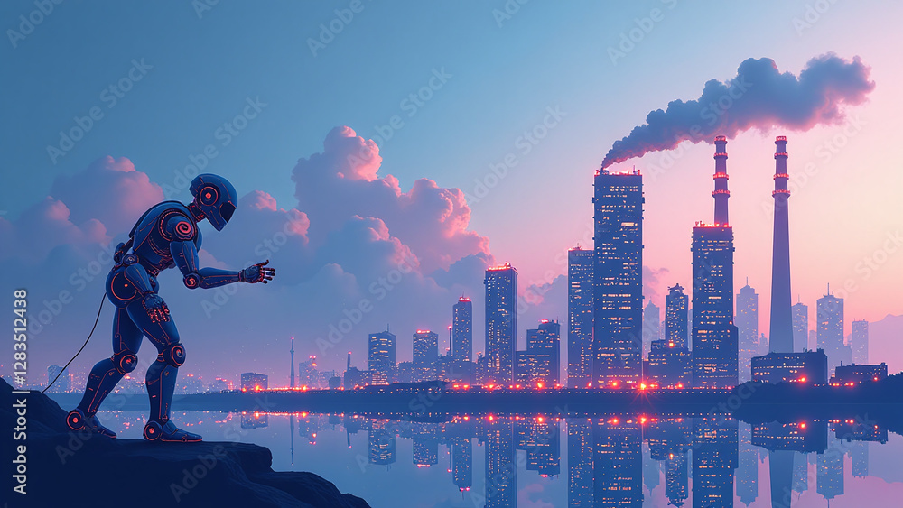 Poster ai powers manufacturing industries machine learning robotics digital tech futuristic virtual world g