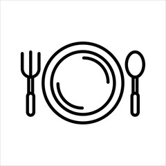 Set of catering menu, restaurant, spoon, fork and plate icons set in line. Cutlery Vector Illustration