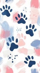 Soft paw-print motifs in pastel colors on clean abstract patterns. Appeals to pet lovers and vet clinics	
