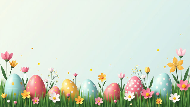 artificial intelligence created image spring decor easter eggs flowers beautiful meadow