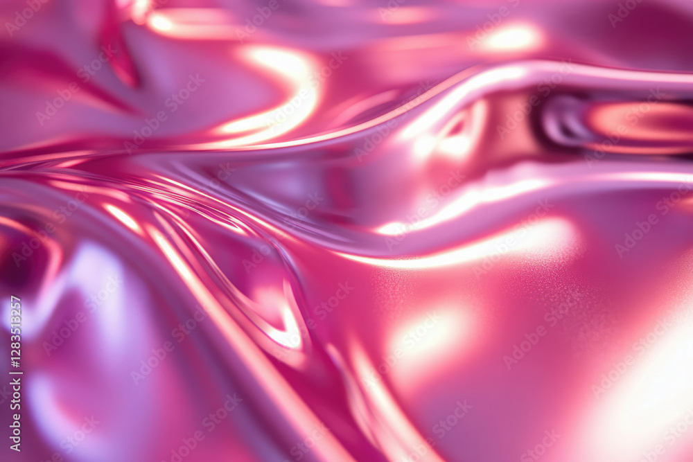 Poster abstract image of flowing, glossy pink fabric with light reflections, creating a luxurious and elega