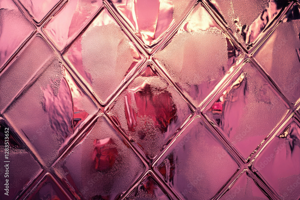 Poster pink diamond-patterned glass texture with subtle reflections and frosted effect.