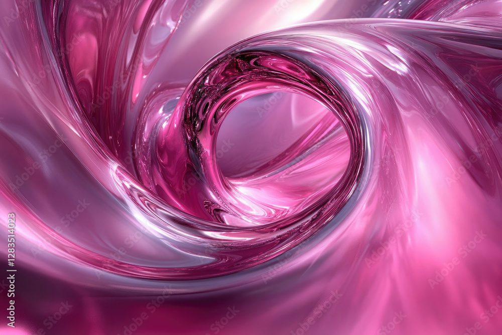 Poster abstract swirling pink liquid, glossy and reflective, creating a mesmerizing vortex.