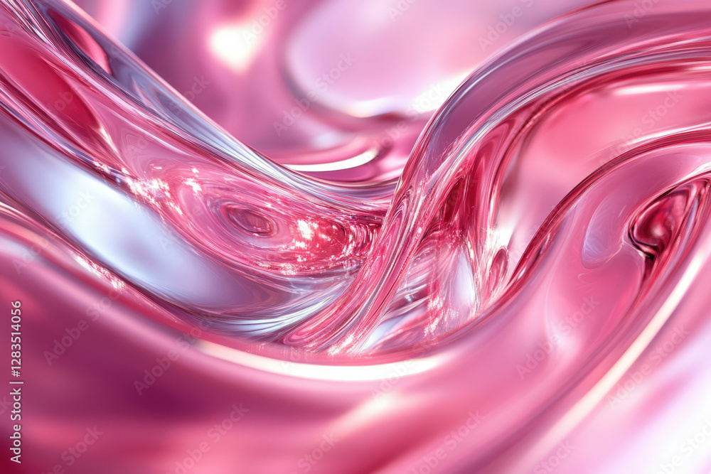 Poster Abstract pink liquid swirls, glossy and reflective, creating a mesmerizing visual texture.
