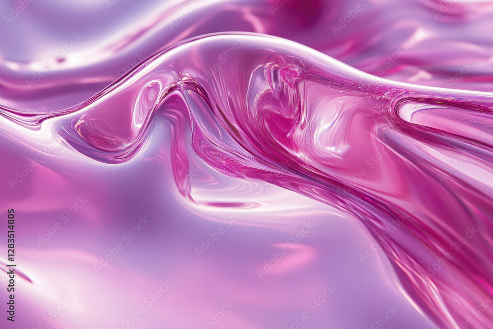Poster abstract image of flowing, glossy, pink liquid with reflective highlights and smooth textures.