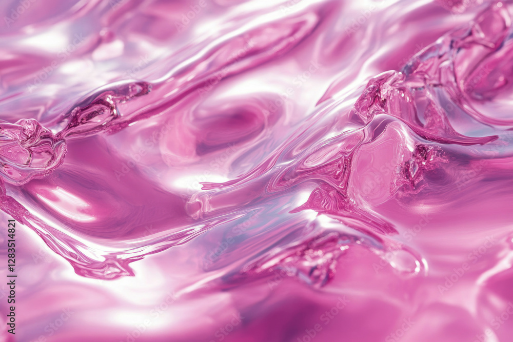 Poster abstract image of pink liquid with flowing, glossy texture and reflective surface.