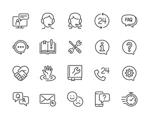 Help and Customer Support related line icon set. - Editable stroke, Pixel perfect at 64x64