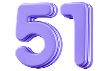 3D Glossy Purple Number 51