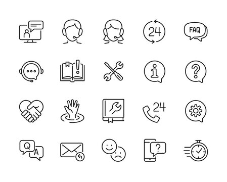 Help and Customer Support related line icon set. - Editable stroke, Pixel perfect at 64x64