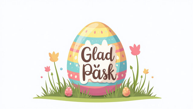 colorful easter egg happy bunny lettering glad p&aring;sk cartoon style vector illustration isolated bright white