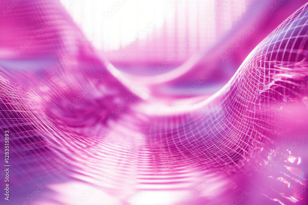 Poster Abstract pink wave with grid pattern, digitally created, suggesting technology or data flow.