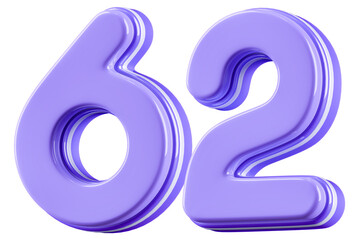 3D Glossy Purple Number 62