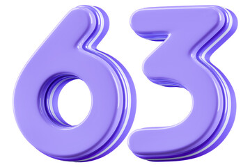 3D Glossy Purple Number 63