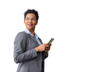 Experienced African American executive texting on her phone