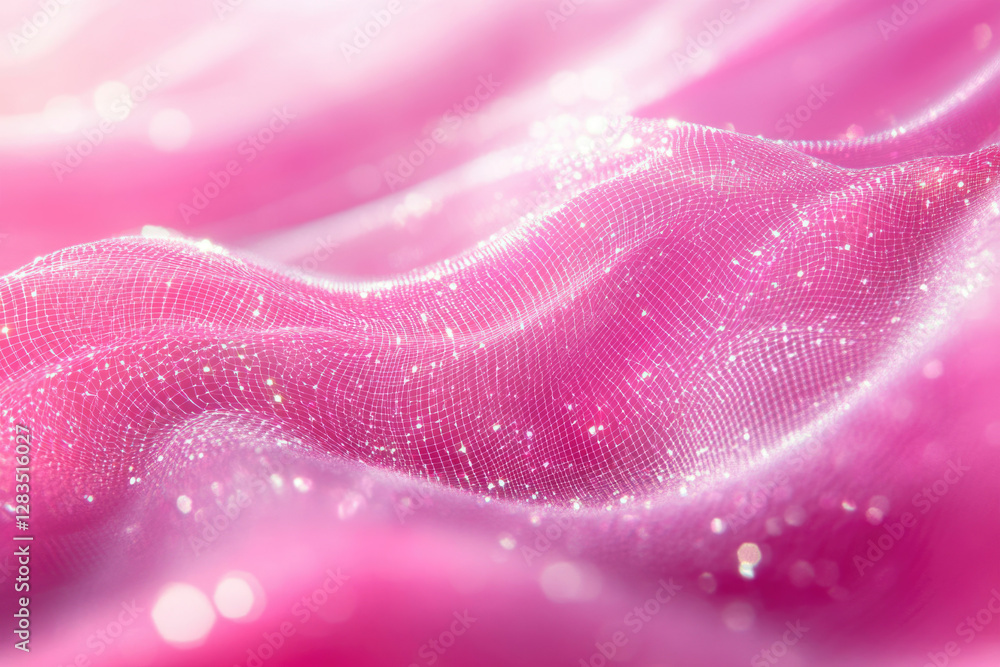 Poster Abstract pink mesh fabric with a soft, flowing texture and sparkling highlights.