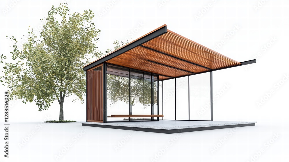 Poster modern bus stop: clean lines of contemporary architectural design, this bus stop integrates seamless