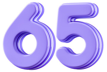 3D Glossy Purple Number 65