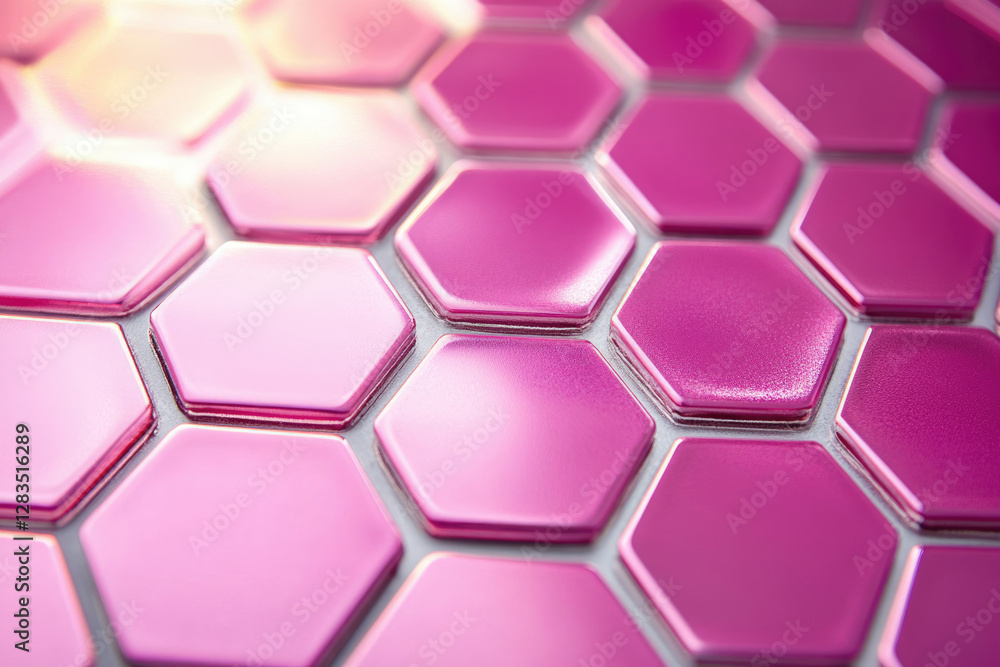 Poster Close-up of a pink hexagonal tile pattern, creating a glossy, geometric texture.