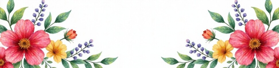 Obraz premium Floral wreath made of watercolor flowers and leaves, nature-inspired art, foliage patterns,