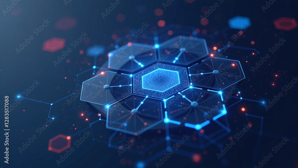 Poster data transmitted futuristic hexagons renderings technology concepts visual structural communication
