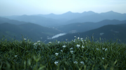 Mountain wildflowers, scenic view, tranquil landscape, nature background, travel photography