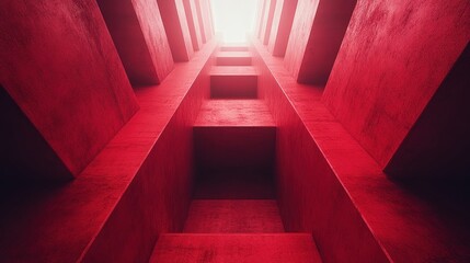 Fototapeta premium Red concrete interior, upward perspective, light source, architectural structure