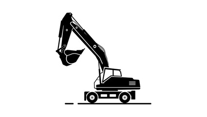 Wheeled excavator symbol, black isolated silhouette