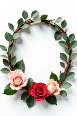 Fototapeta premium Floral wreath with eucalyptus and roses, rose, flowers, eucalyptus