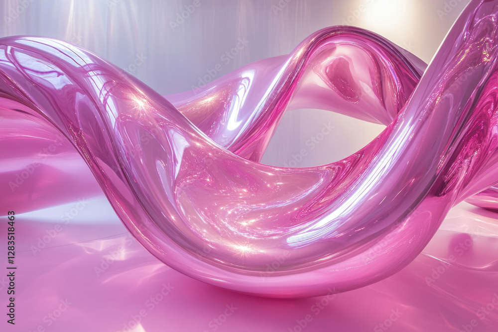 Poster abstract pink sculpture with flowing, glossy curves and reflections, creating a mesmerizing visual e