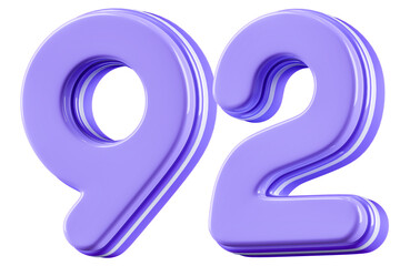 3D Glossy Purple Number 92