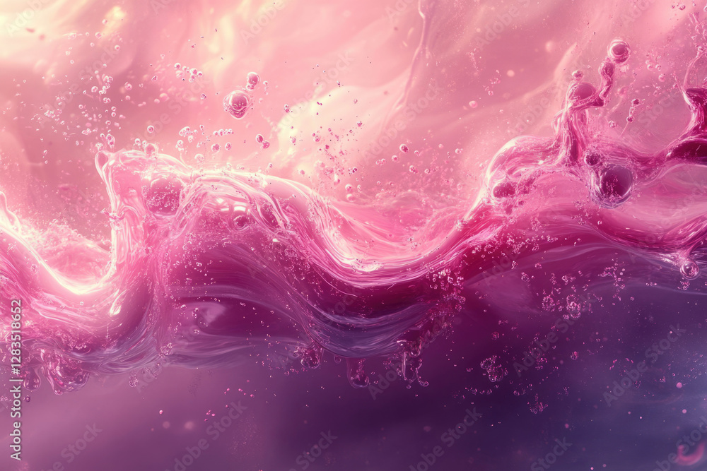 Poster abstract pink liquid swirls with bubbles, creating a dreamy, ethereal texture.