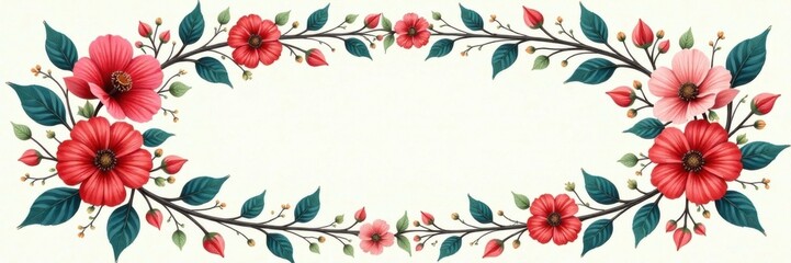 Fototapeta premium Floral wreath with intertwined vines and leaves, decorative, wreaths, leaves