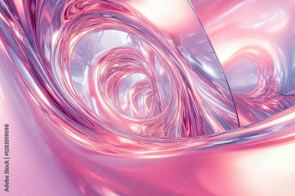 Poster abstract swirling pink and purple metallic texture, creating a mesmerizing tunnel effect.