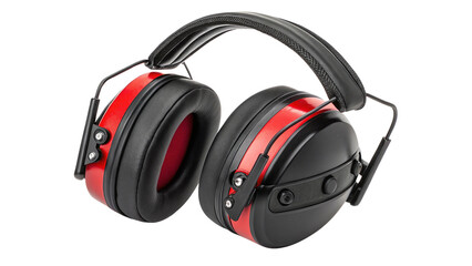 Black and Red Ear Protectors or Ear Defender Isolated on a White Background