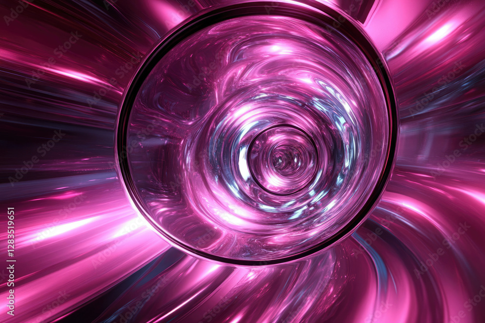 Poster abstract swirling pink and purple metallic tunnel, creating a mesmerizing vortex effect.