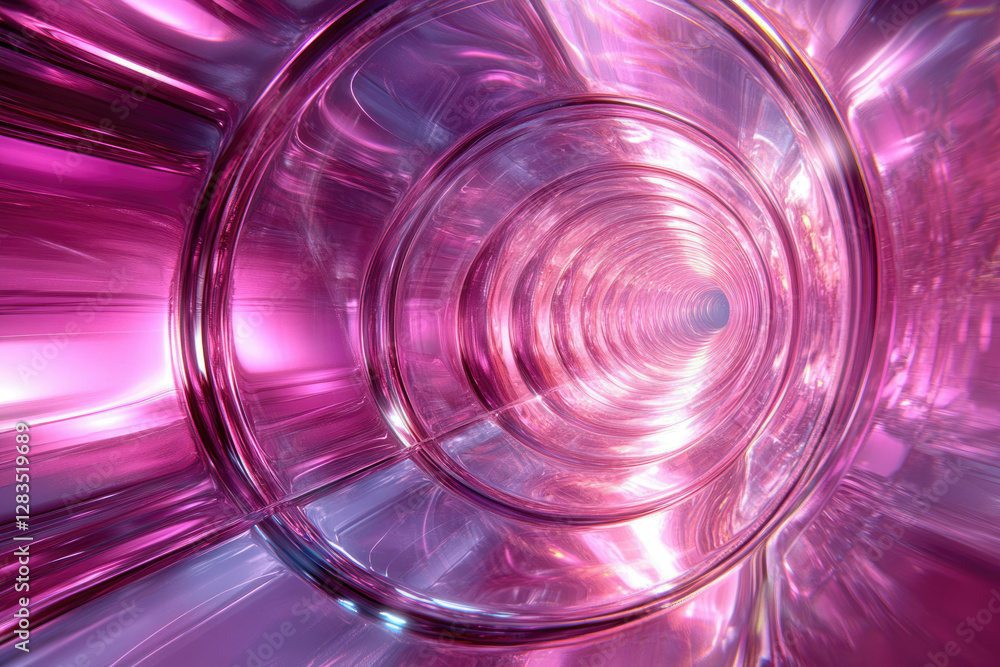 Poster Abstract image of a pink, glossy tunnel with concentric circles creating a mesmerizing depth.