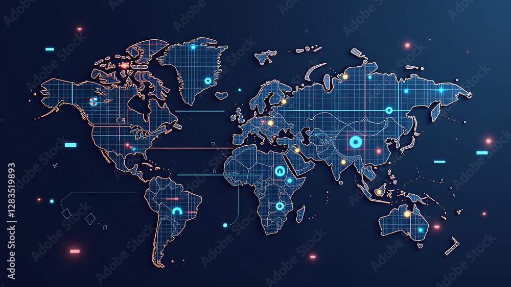 Poster futuristic tech combines abstract concepts vector virtual interfaces cohesive futuristic look feel m
