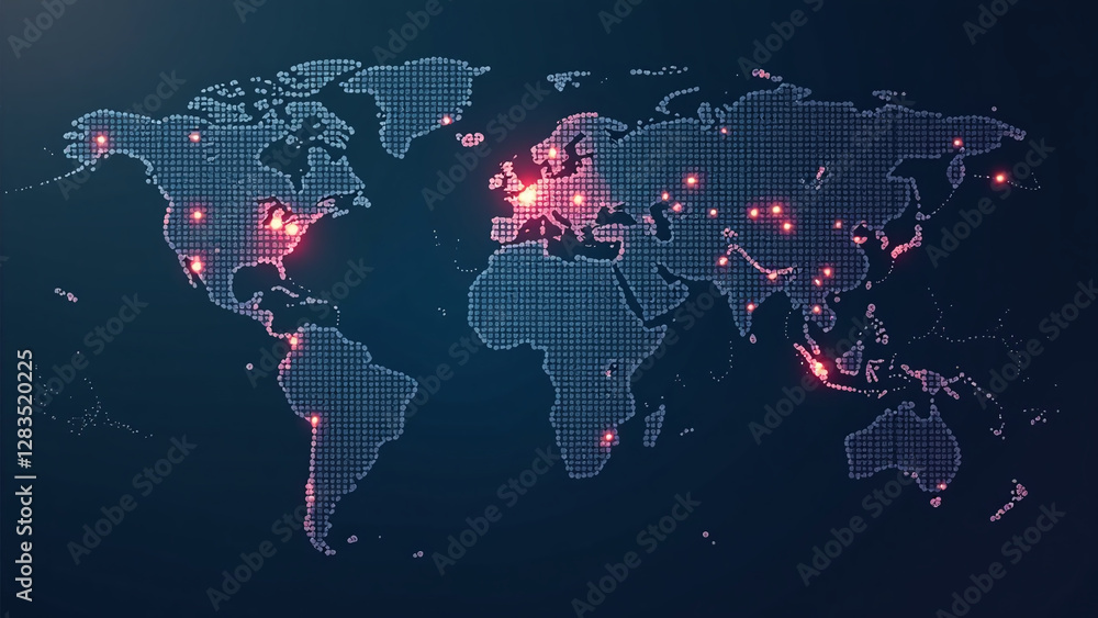 Poster global network connects people digitally worldwide using internet technology abstract backgrounds co