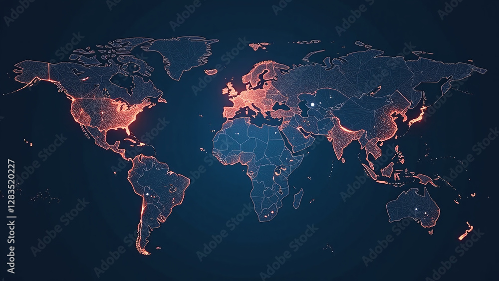 Poster global connections represented complex abstracted system networks worldwide