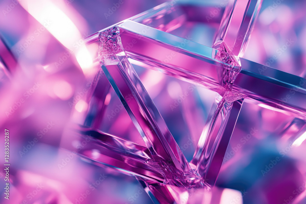 Poster abstract image of interconnected purple glass cubes, showcasing light refraction and geometric patte