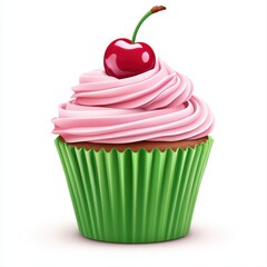 Deliciously decorated cupcake topped with a bright cherry against a soft background for confectionery enthusiasts