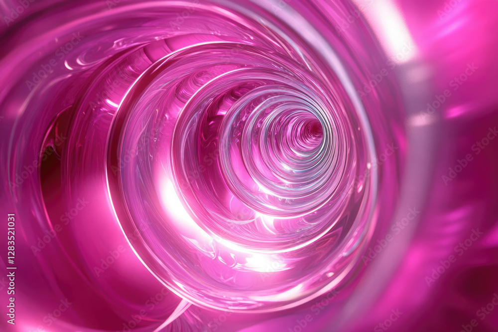 Poster Abstract pink swirling tunnel, glossy and reflective, creating a mesmerizing visual effect.