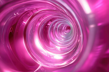 Obraz premium Abstract pink swirling tunnel, glossy and reflective, creating a mesmerizing visual effect.