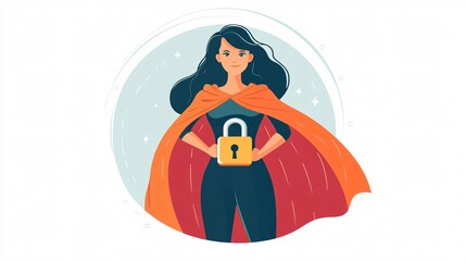 Woman Posing Superhero Concept with Lock Sign Silhouette