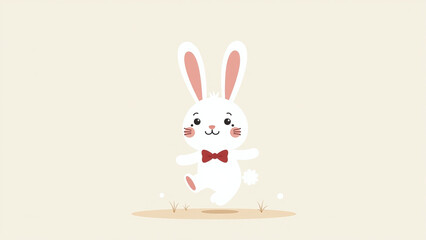 hopping easter cute white bunny wearing bow