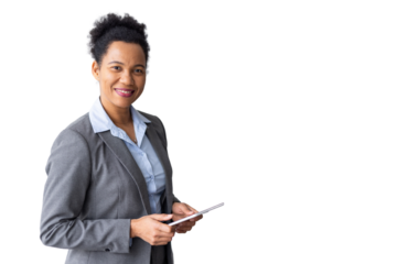 Knowledgeable African American professional managing tasks on a tablet