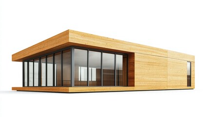 Modern Wooden Home: A sleek and contemporary home boasts clean lines and a minimalist design, constructed from warm, natural wood. Expansive windows offer panoramic views.